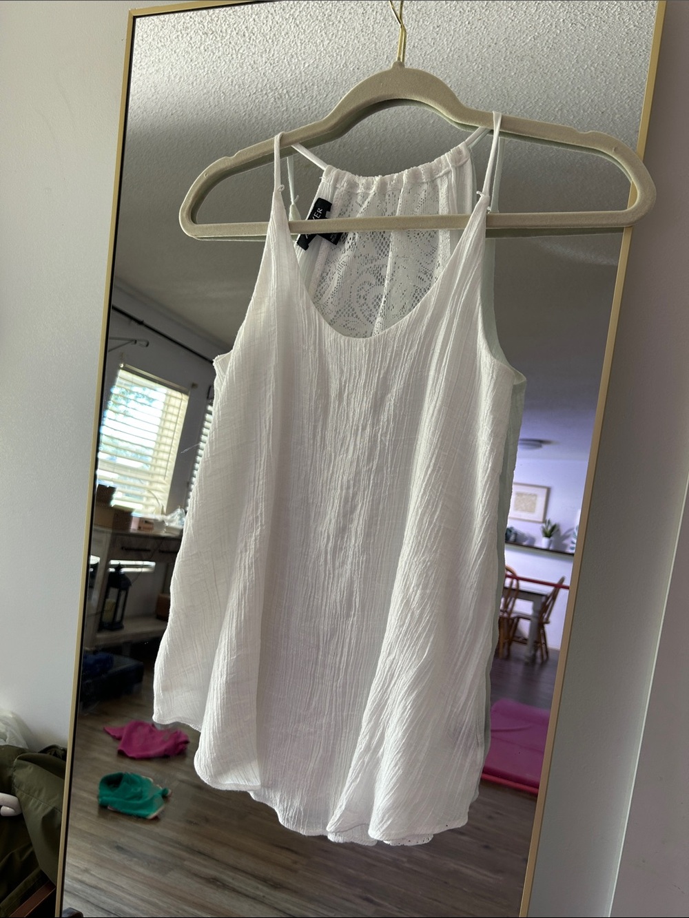 A. Byer White Lace-Back Camisole Tank